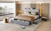 Boxspringbed - 160 x 200 cm, grijs, linnen en metaal, met Productafbeelding-voorbeeld 4