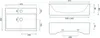 Technical drawings of a white rectangular sink with dimensions indicated. Náhľad obrázku produktu