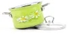 A lime green pot with a daisy pattern and a clear glass lid, isolated on a white background. Náhľad obrázku produktu