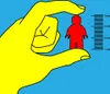 A hand is holding a small red figure next to a ruler indicating measurements. Náhled obrázku produktu