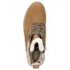 A top-down view of a brown lace-up boot with white fur lining. Produktbild-Vorschau