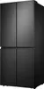 A black Hisense refrigerator photographed from a slight diagonal angle against a black background. Produktbild-Vorschau