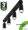 A black ceiling light fixture with four adjustable spotlights is shown against a white background. Voir les images du produit