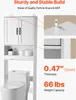 A white bathroom cabinet mounted over a toilet, with close-up insets showing construction details and specifications. Náhled obrázku produktu