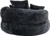 A dark grey beanbag chair with three pillows, isolated on a white background. Podgląd zdjęcia produktu