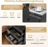 A collage of images showcasing a black nightstand with its features highlighted by text and icons. Anteprima dell’immagine prodotto