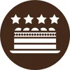 A graphic illustration of a cake with stars on top, inside a brown circle. Náhled obrázku produktu