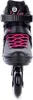 A front view of a black and gray inline skate with pink laces. Voir les images du produit