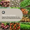 A collage of various fresh vegetables and herbs, with text overlay promoting fresh and healthy produce. Produktbild-Vorschau
