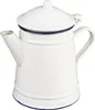 A white enamel kettle with blue trim on a white background. Produktbild-Vorschau