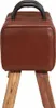 A brown leather pommel horse-style bench with black handles and wooden legs, shown from the front. Voir les images du produit