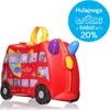 A red Trunki suitcase shaped like a bus, featuring Peppa Pig characters, on a white background. Produktbild-Vorschau