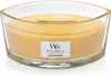 A WoodWick candle in a clear glass container with yellow wax. Voir les images du produit