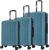 Three blue suitcases of varying sizes arranged diagonally on a white background. Produktbild-Vorschau