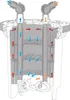 A cross-section diagram of a water filter showing the flow of water and filtration media. Podgląd zdjęcia produktu