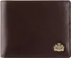 A close-up, front-facing view of a brown leather wallet. Produktbild-Vorschau