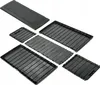 Several black plastic garden storage boxes of different sizes and configurations are laid out on a white background. Produktbild-Vorschau