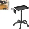 A black salon trolley with a tray and two holders, shown on a white background. Voir les images du produit
