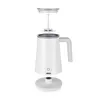 A disassembled white milk frother with its lid and frothing whisk detached from the main jug, shown on a white background. Produktbild-Vorschau