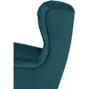 Close-up view of the back and side of a teal upholstered armchair. Náhled obrázku produktu
