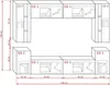 A technical drawing showing the dimensions and layout of a modular furniture system, likely a wall unit or entertainment center. Produktbild-Vorschau