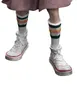 Close-up of the lower legs and feet of a figure wearing striped socks and white high-top sneakers. Náhled obrázku produktu