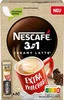 A box of Nescafe 3in1 Creamy Latte instant coffee sticks, with a mug of coffee and coffee beans shown. Produktbild-Vorschau