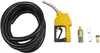 A coiled black hose and a yellow fuel nozzle with accessories are laid out on a white background. Produktbild-Vorschau