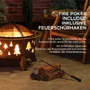 A fire pit with a fire poker and logs in an outdoor setting. Produktbild-Vorschau