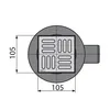 A top-down technical drawing of a floor drain with dimensions indicated. Produktbild-Vorschau