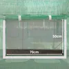 Close-up view of a window in a green transparent greenhouse with dimensions indicated. Produktbild-Vorschau