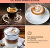 Collage of coffee drinks: espresso, latte art, and layered latte macchiato. Náhľad obrázku produktu