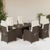 7-tlg. Garten-Essgruppe mit Kissen Braun Poly Rattan Produktbild-Vorschau 2