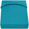 A folded turquoise fitted sheet. Produktbild-Vorschau