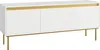 A white TV lowboard with gold accents and legs, shown against a white background. Náhled obrázku produktu