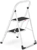 A white folding step stool with two black steps and a handle, shown against a white background. Produktbild-Vorschau