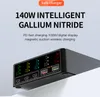 A close-up, angled view of a multi-port charging hub with digital displays. Produktbild-Vorschau