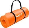 A rolled-up orange yoga mat with a black carrying strap and logo. Podgląd zdjęcia produktu