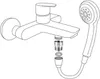An exploded diagram showing the assembly of a shower head attachment to a faucet. Produktbild-Vorschau