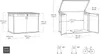 Diagrams showing the dimensions and capacity of a storage shed, along with illustrations of items that can fit inside. Anteprima dell’immagine prodotto