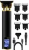 A black and gold hair trimmer with multiple attachments and charging cables, displayed against a white background. Náhled obrázku produktu