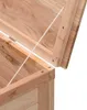 A close-up view of the open lid of a wooden garden chest, showing the hinge and a rope used to limit the lid's opening. Náhľad obrázku produktu