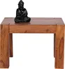 A dark brown wooden coffee table with a black Buddha statue on top, set against a white background. Produktbild-Vorschau