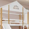 Close-up view of a white and wood bunk bed with a slide. Produktbild-Vorschau