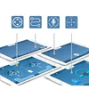 Four tablets are shown in a diagonal arrangement, displaying different app interfaces for controlling a robot. Above the tablets are four icons representing different control modes. Náhled obrázku produktu