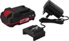 A battery, charger, and charging base for a power tool are arranged on a white background. Produktbild-Vorschau