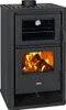 A black wood-burning stove with a glass oven door on top and a glass firebox door below. Náhled obrázku produktu