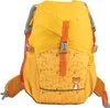 A bright yellow children's backpack with an orange strap and a pattern of cartoon animals. Anteprima dell’immagine prodotto