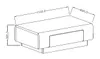 A technical drawing of a white coffee table with dimensions indicated. Podgląd zdjęcia produktu