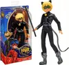 A toy doll of the character Cat Noir from Miraculous Ladybug is shown in its packaging next to the doll itself. Podgląd zdjęcia produktu